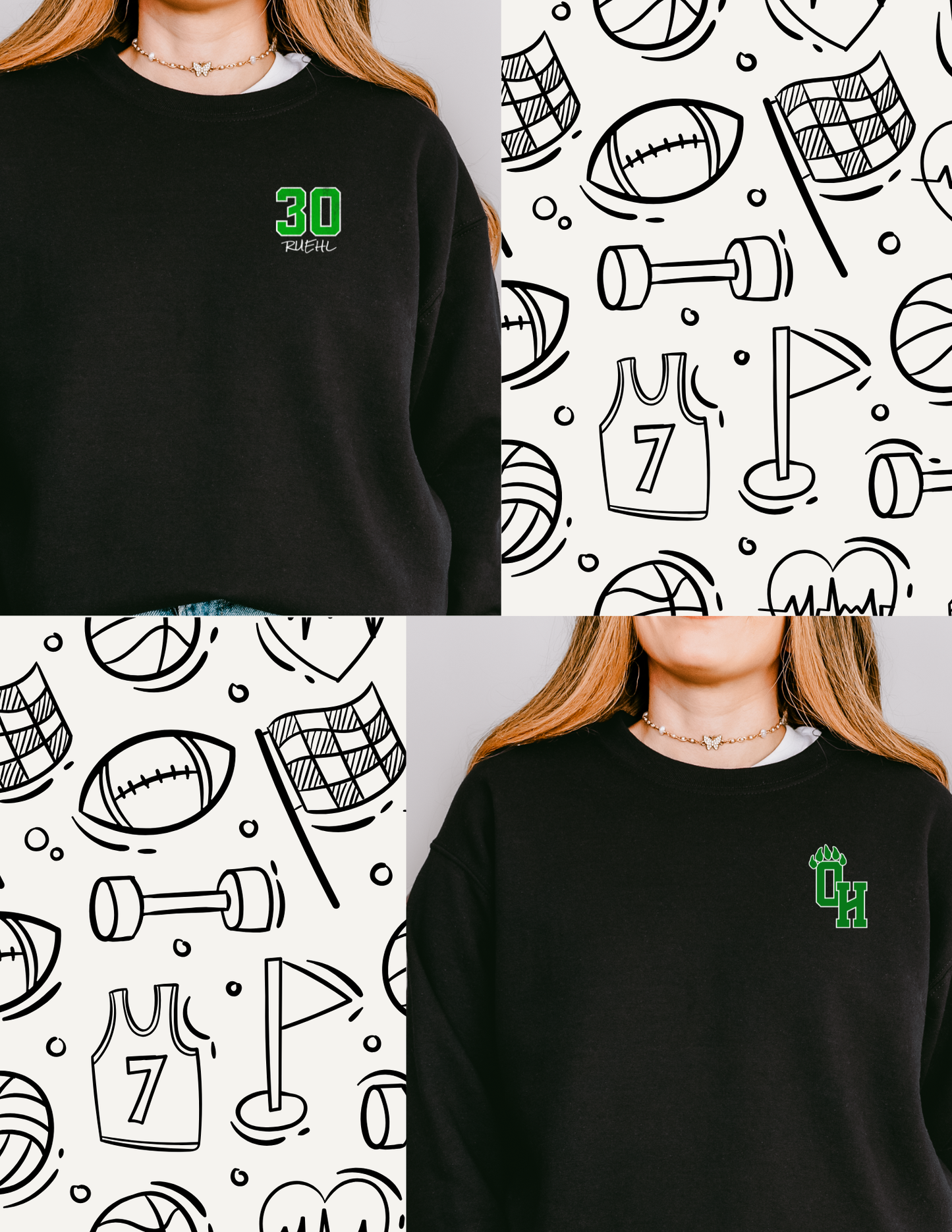 Ottawa Hills Solid Green Football Mom Big Back Crewneck