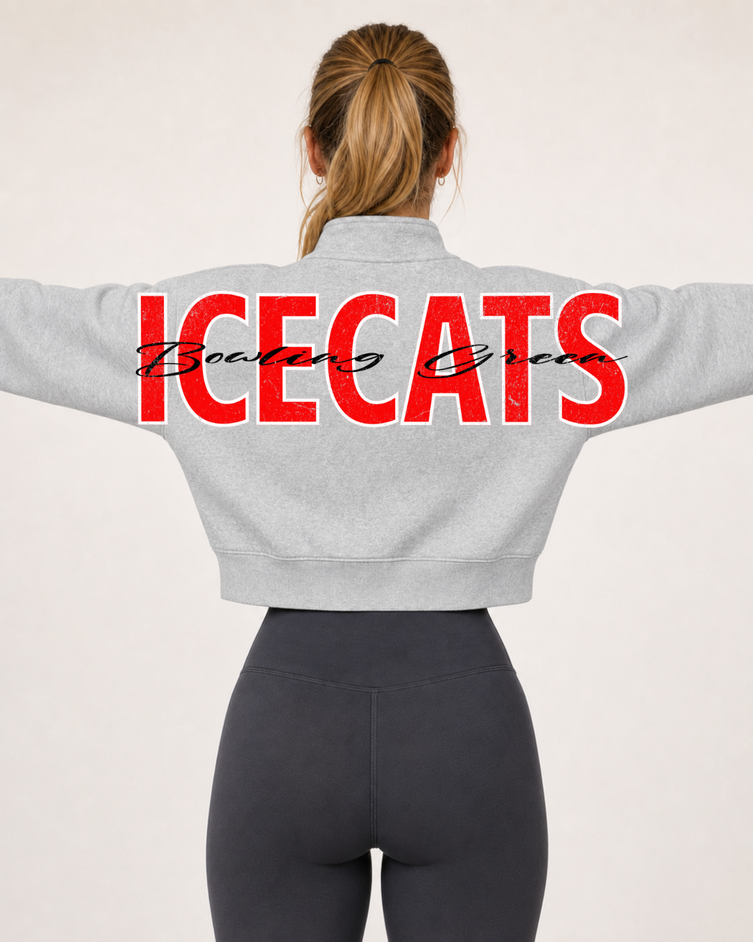 Women's Grey Cropped Bowling Green Ice Cats 1/4 Zip Up