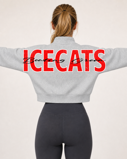 Women's Grey Cropped Bowling Green Ice Cats 1/4 Zip Up