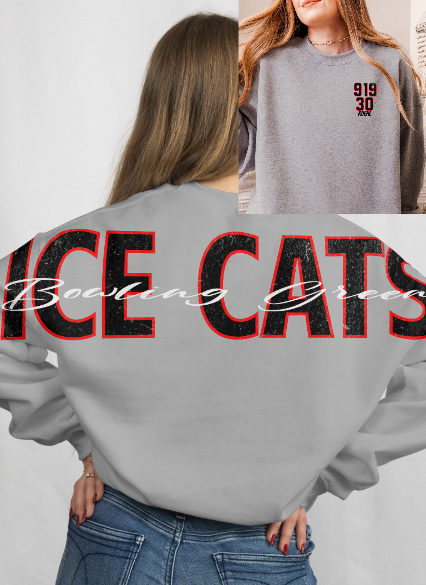 Black and Red Ice Cats big back Crewneck