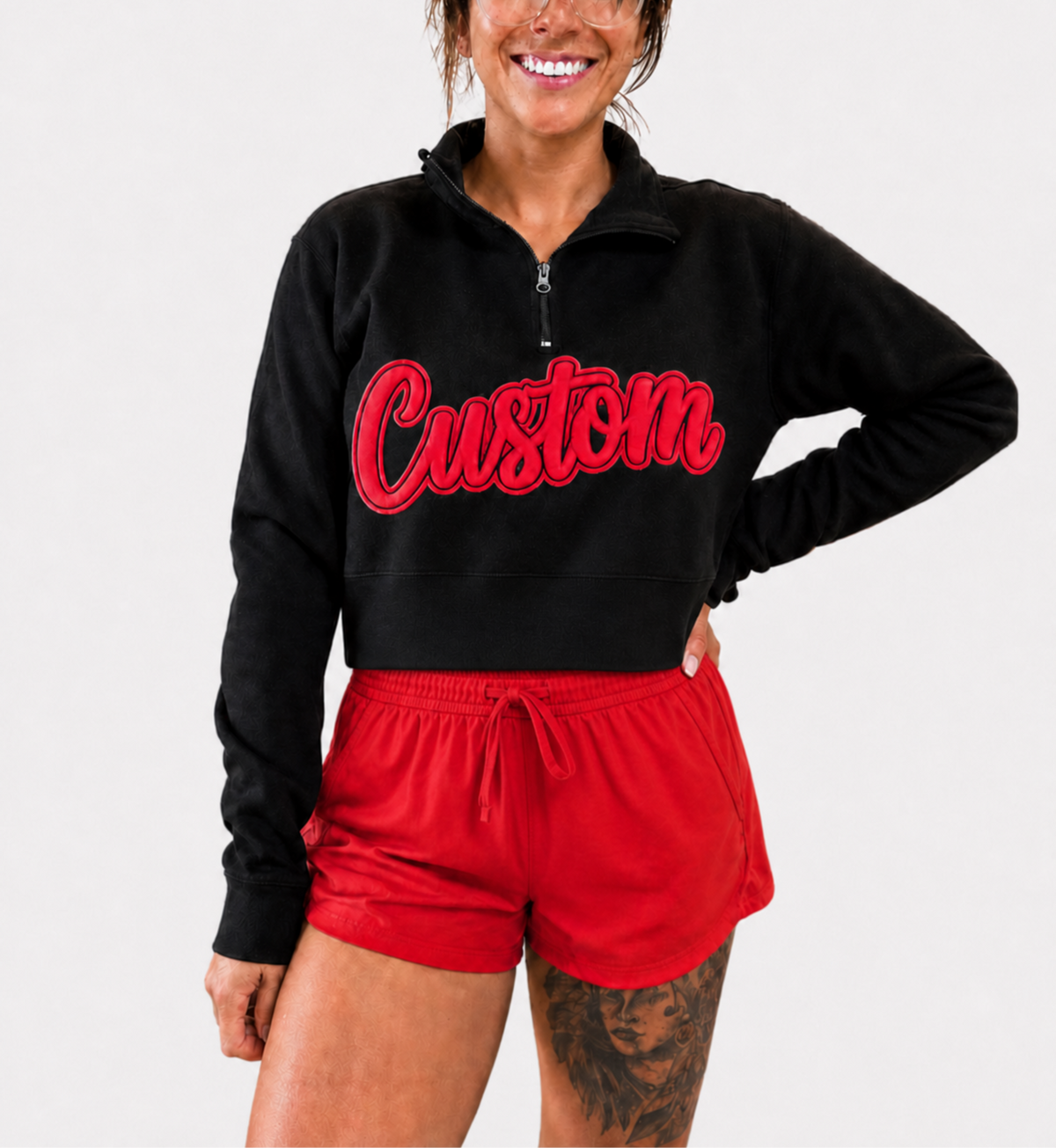 Cropped 1/4 Zip Up Puff Print Design