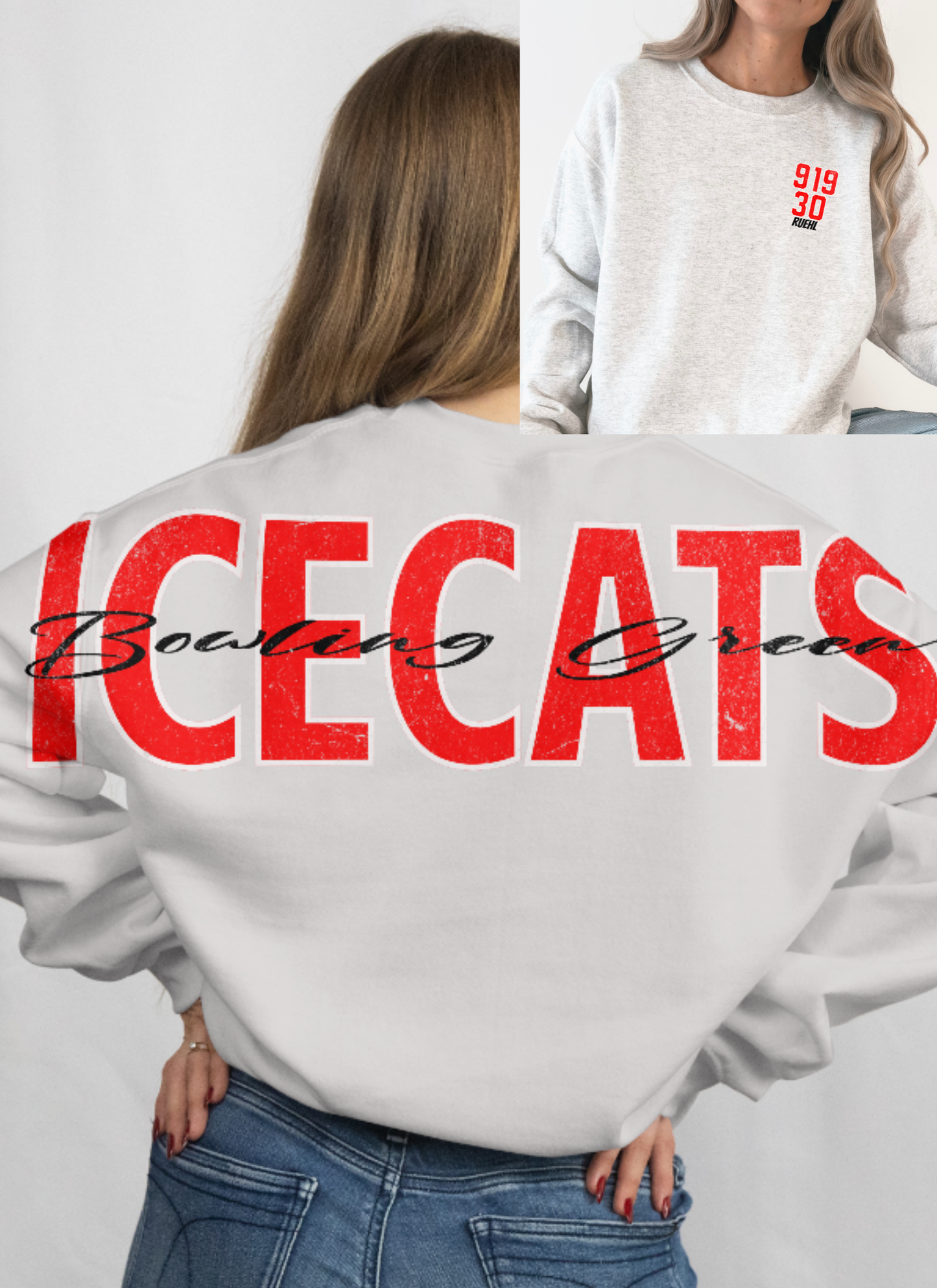 Red and White Ice Cats big back Crewneck
