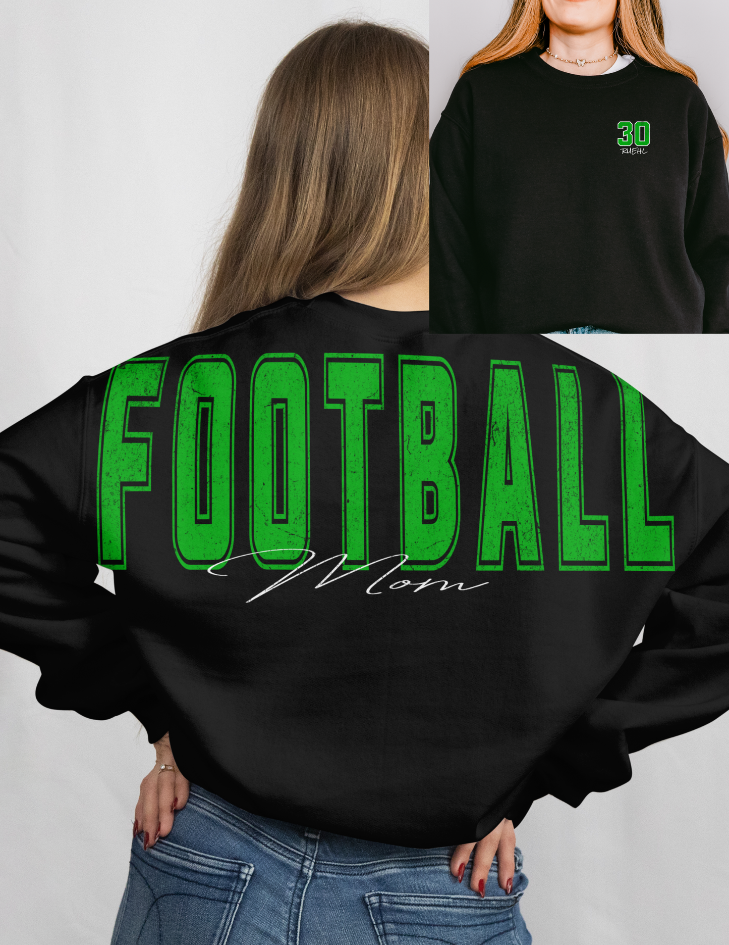 Ottawa Hills Solid Green Football Mom Big Back Crewneck