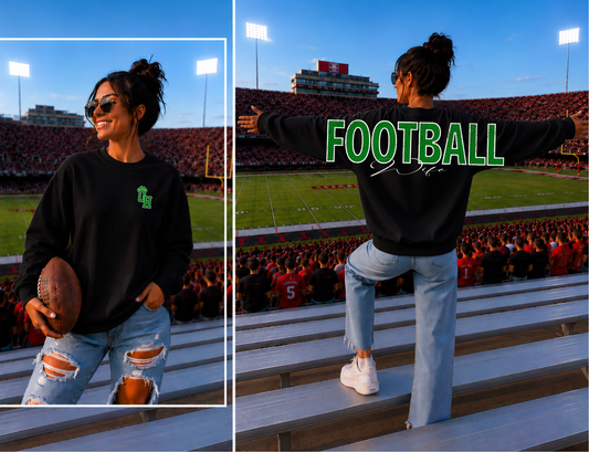Ottawa Hills Green and White Football Wife Big Back Crewneck
