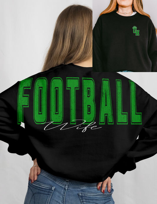 Ottawa Hills Solid Green Football Wife Big Back Crewneck