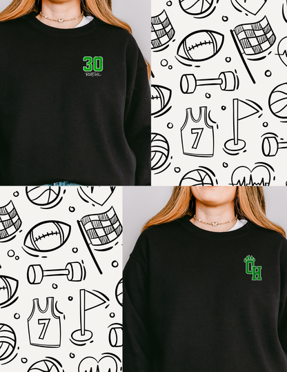 Ottawa Hills Solid Green Football Mom Big Back Crewneck
